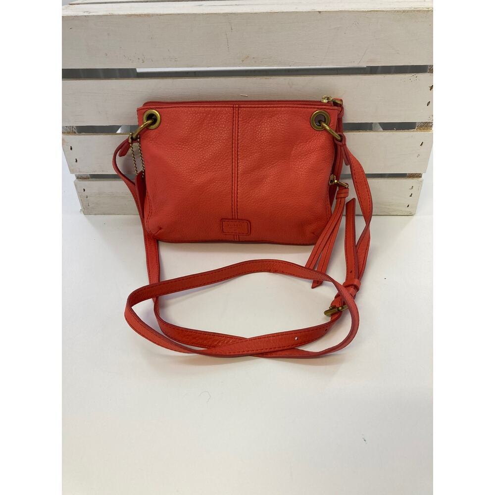 FOSSIL SMALL ORANGE PEBBLED LEATHER CROSSBODY BAG